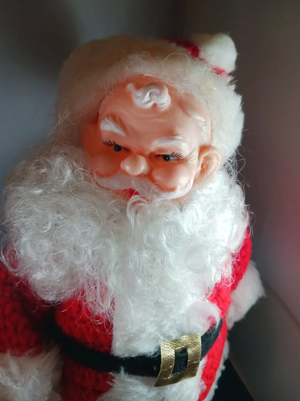 Vintage Crochet Santa Mr. & Mrs. Claus Hard Plastic 12in Tall